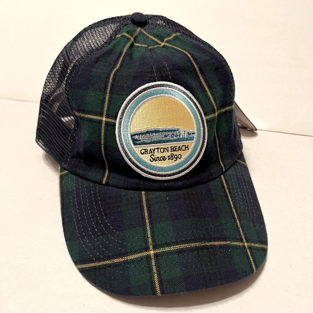 Grayton Beach Florida 30A Patch Preppy Plaid Adjustable SnapBack Trucker Hat NEW